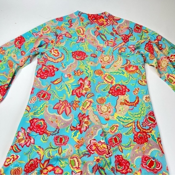 Vintage Natori Blue Paisley Floral Zippered Long Sleeve House Sleep Lounge Dress - Picture 11 of 15